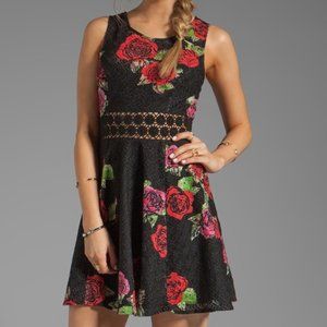Black Lace Free People Mini Dress, Size Small